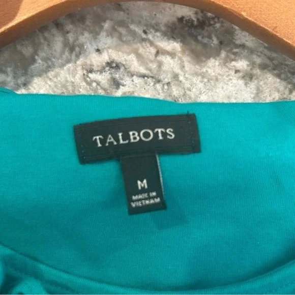 Talbots Dress Turquoise Ruffle Neckline Cotton 3/4 Sleeve Casual Colorful SZ M - Picture 6 of 7